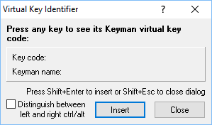 Virtual Key Identifier dialog