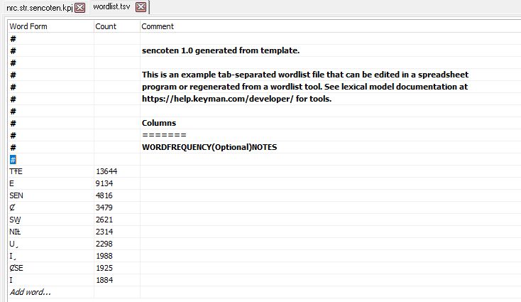 Editing wordlist.tsv in Keyman Developer