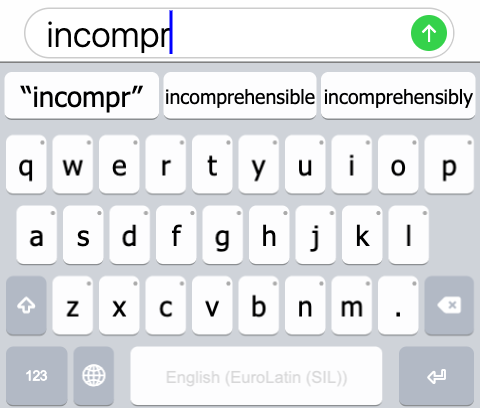 The top suggestion shows “incomprehensible”