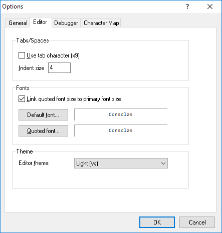 Options dialog - Editor tab