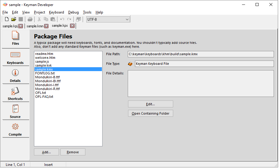 Package Editor - Files tab