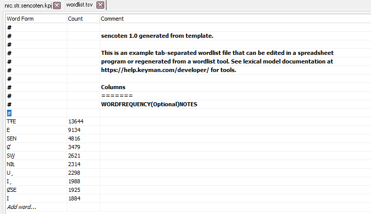 Editing wordlist.tsv in Keyman
Developer