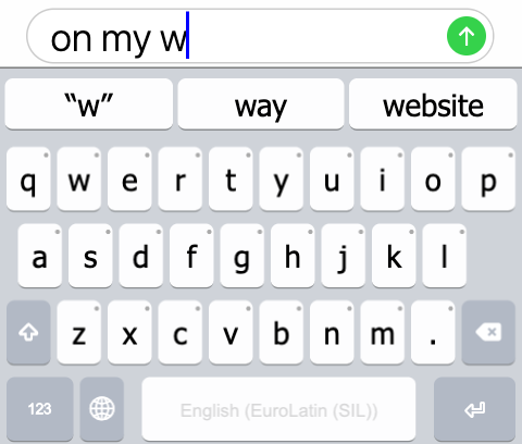 Smartphone keyboard displaying suggestions for the English phrase ”on
my w-”