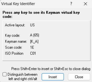 Virtual Key Identifier dialog