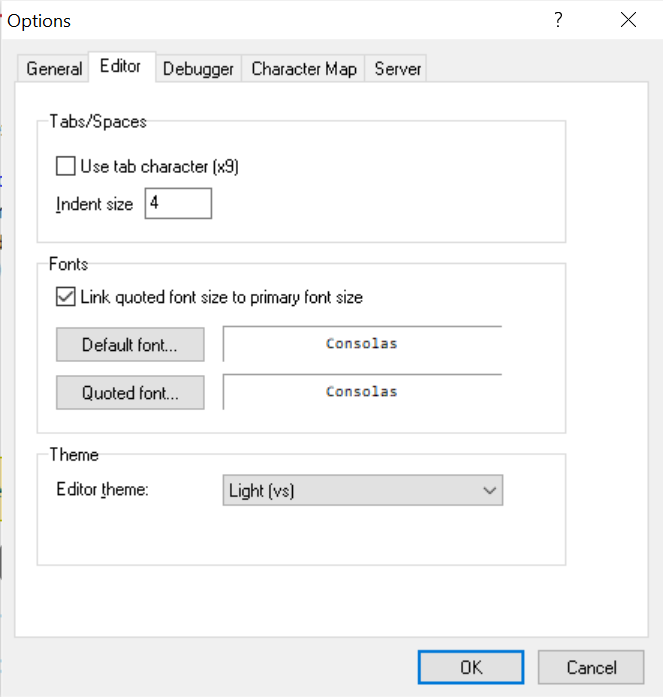 Options dialog - Editor tab