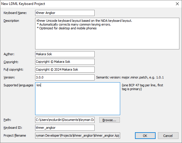 Keyboard Editor - New file, Details tab