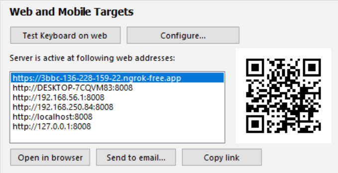 Web and Mobile test showing ngrok