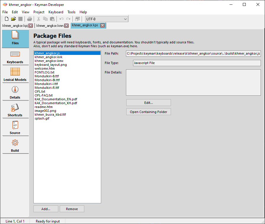 Package Editor - Files tab