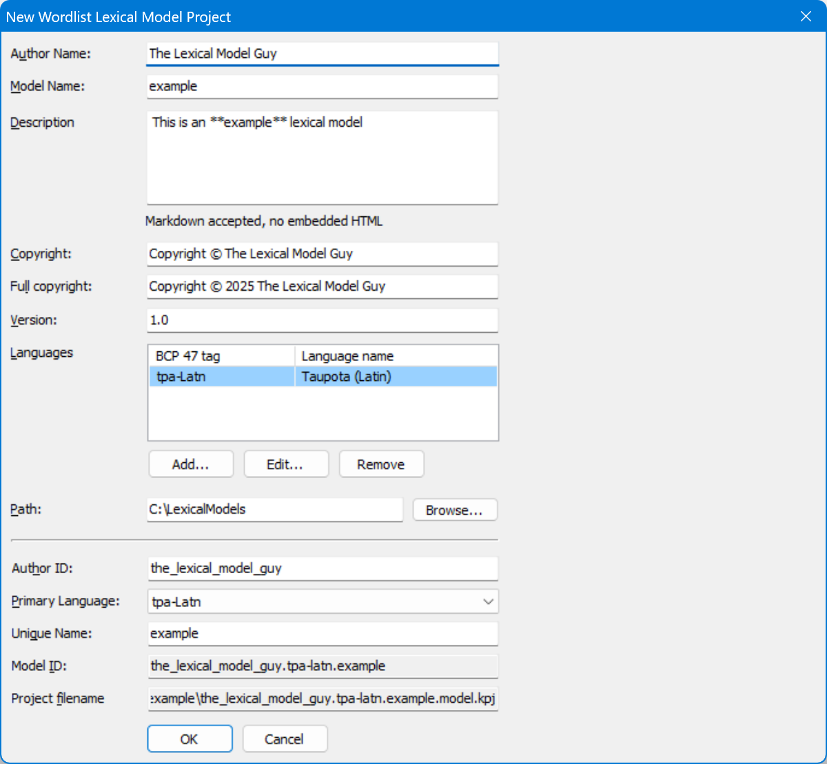 New LM Project Parameters