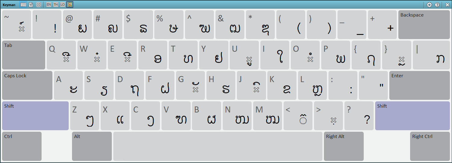 Lao Pali keyboard layout: shift state