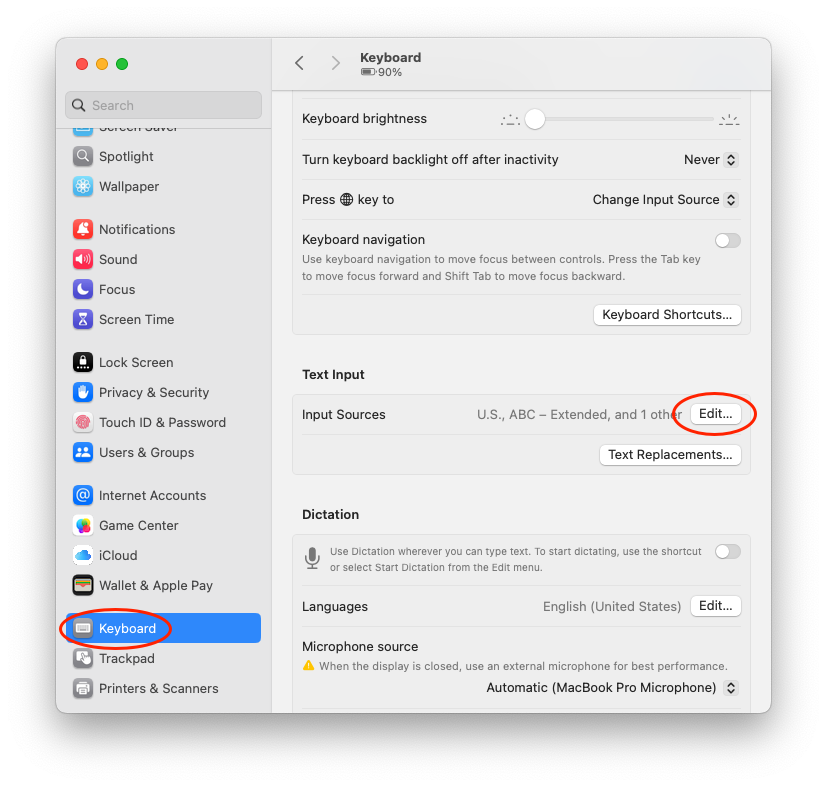 Edit Input Sources