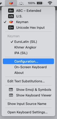 Keyman Configuration in menu
